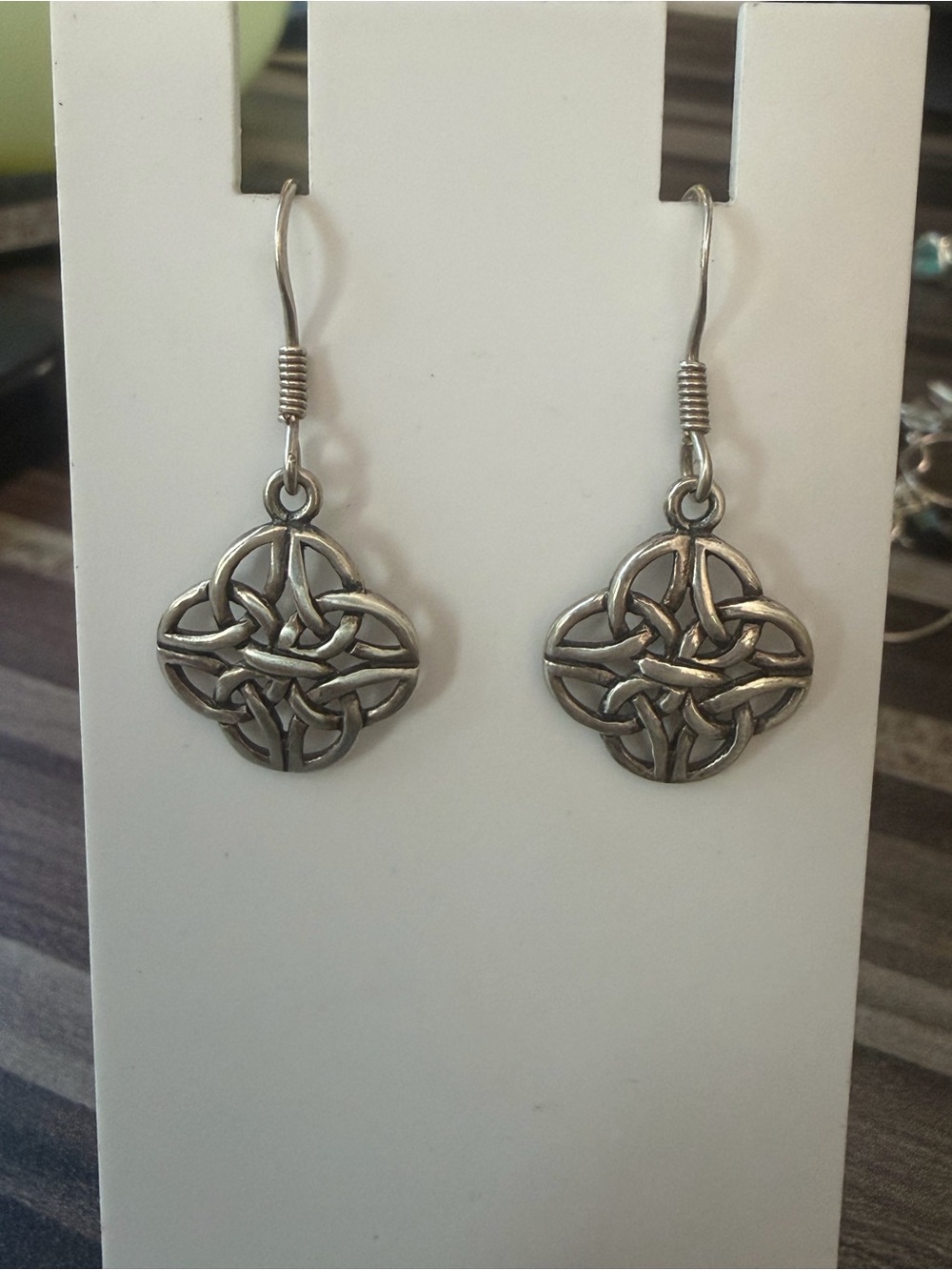 VINTAGE STERLING SILVER CELTIC IRISH KNOT DANGLE EARRINGS #358